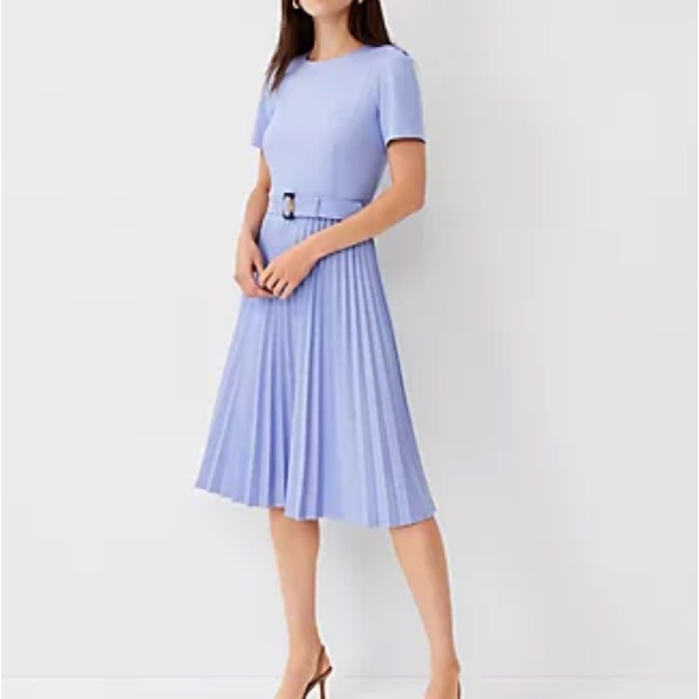 Ann Taylor Belted Pleated Flare Dress in Lilac